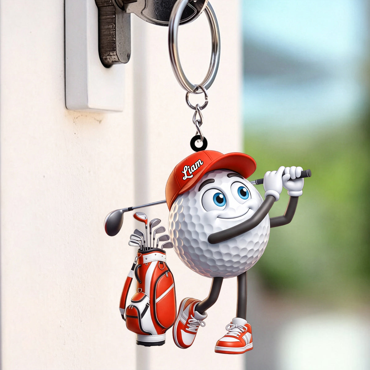Golf Swing Motion Personalized Cute Golf Ball Mascot Keychain Gift For Golf Lovers