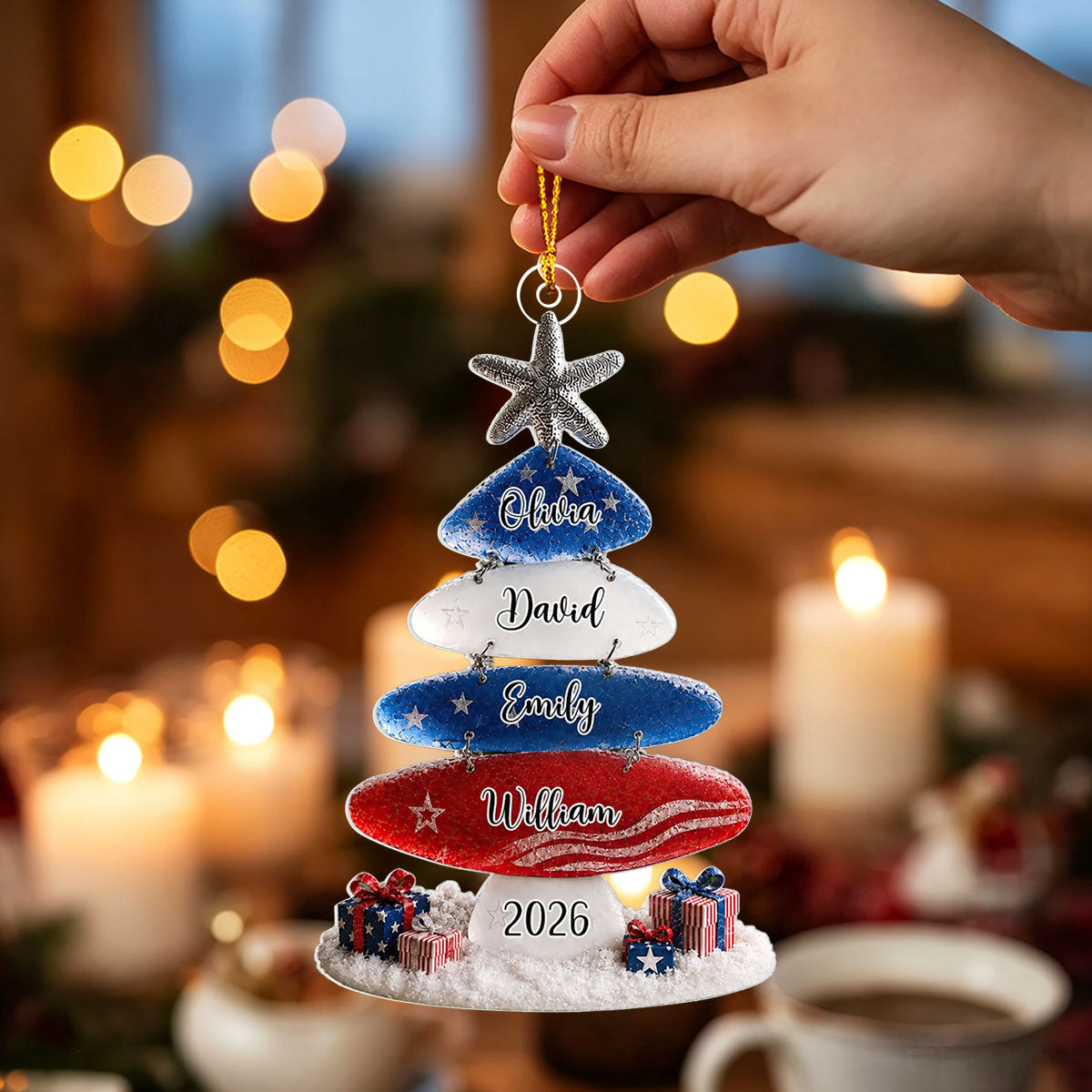 Patriotic Family Sea Glass Design Personalized Acrylic Ornament Christmas Gift for Patriotic Family