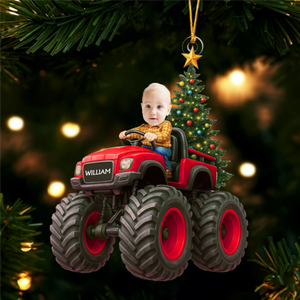 Custom Photo Kid On Car - Personalized Christmas Ornament