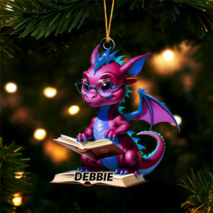 Dragon Reading Books Ornament - Personalized Christmas Gift for Book Lover