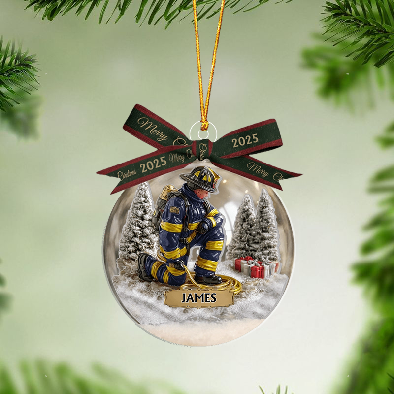 Our Hero Firefighter - Personalized Firefighter Snow Globe Shape Ornament