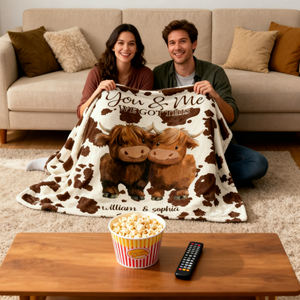Personalized You and Me We Got This Highland Cow Couple Soft Blanket