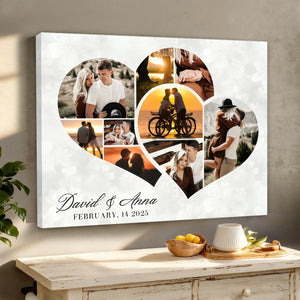 Two Hearts Entangled Photo Collage Canvas, Love Story Collage Gift, Personalized Anniversary Gift For Couples