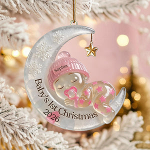 Baby’s First Christmas Personalized Ornament - Custom Moon Sea Glass Acrylic Keepsake, Newborn Gift