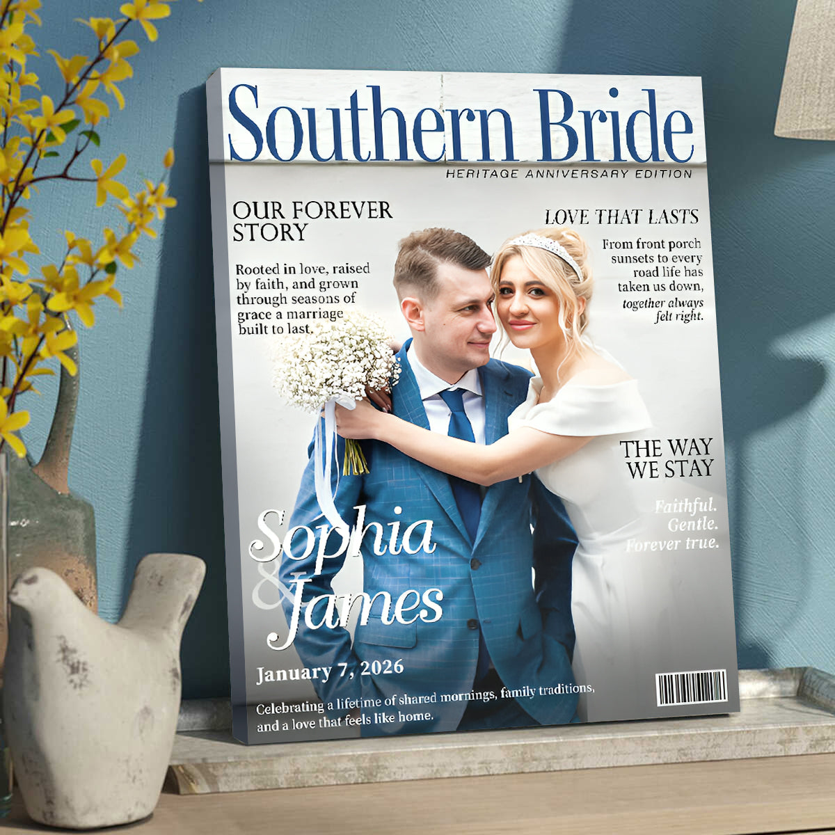 Southern Bride Magazine Cover, Personalized Wedding Canvas, Timeless Southern Love Keepsake
