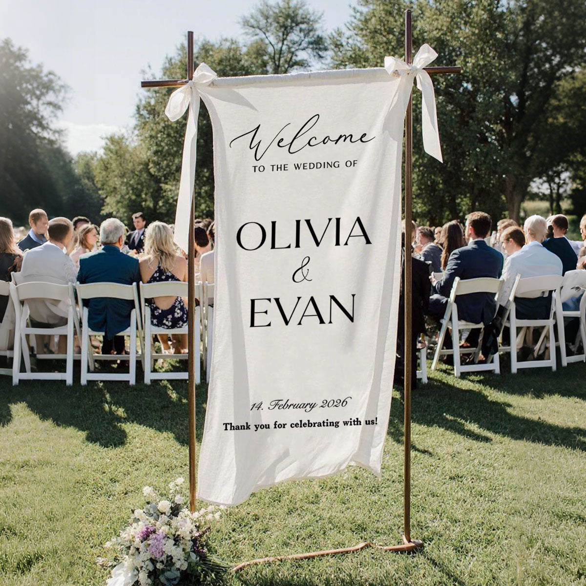 Custom Wedding Welcome Sign | Personalized Fabric Banner for Ceremony or Reception Entrance | Engagement Party Sign