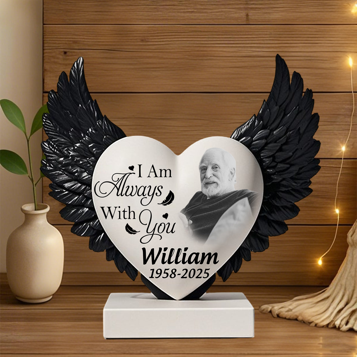 I am Always with You - Personalized Memorial Custom Heart Wings Shape Acrylic Plaque