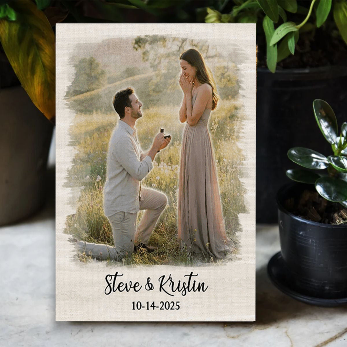 Personalized Couple Proposal Portrait Canvas Poster, Couple Proposal Gift, Engagement Gift for Him Her