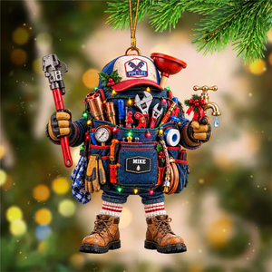 Personalized Plumber Christmas Ornament – Festive Tool Bag & Pipe Wrench Gift