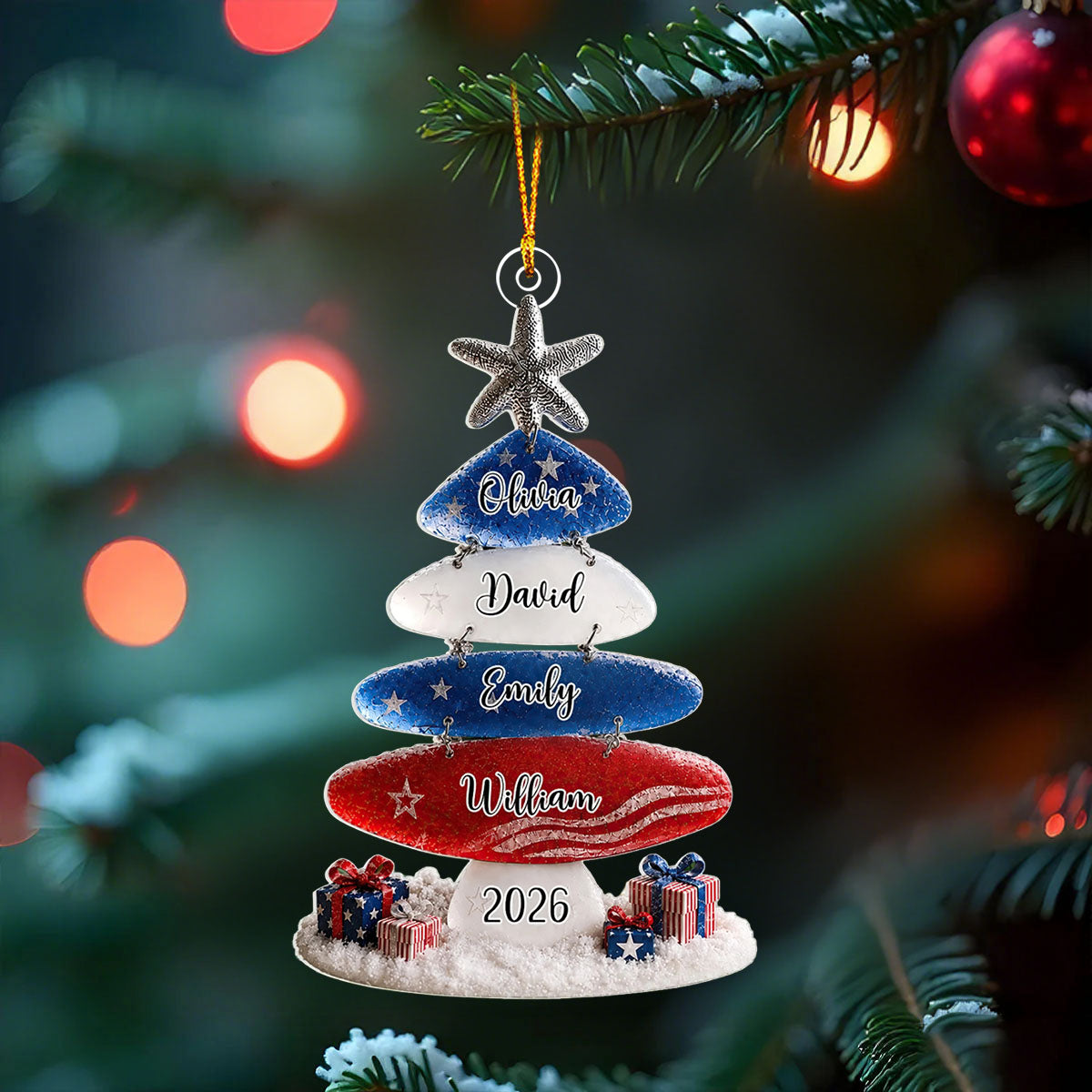Patriotic Family Sea Glass Design Personalized Acrylic Ornament Christmas Gift for Patriotic Family