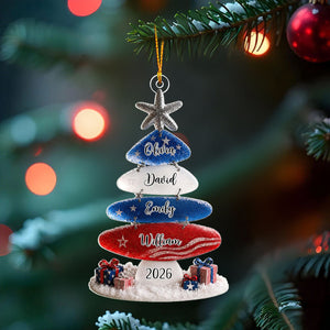 Patriotic Family Sea Glass Design Personalized Acrylic Ornament Christmas Gift for Patriotic Family