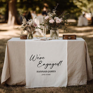 We’re Engaged - Personalized Wedding Table Runner, Rustic Cake Table Decoration Sign Gift