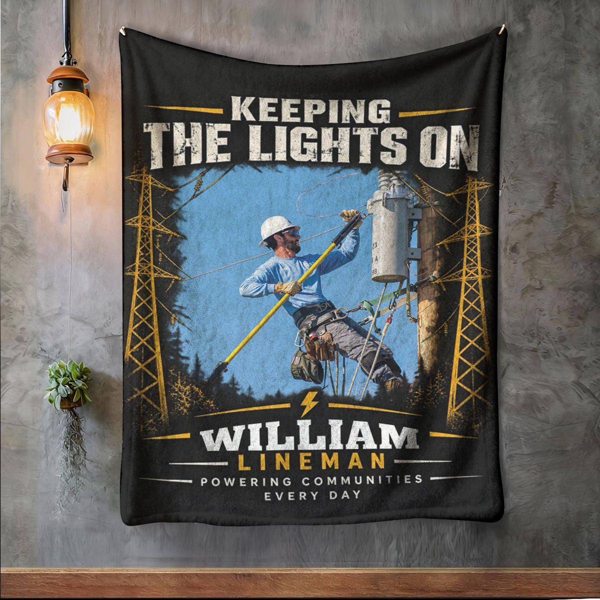 Keeping the Lights On Personalized Lineman Photo Blanket