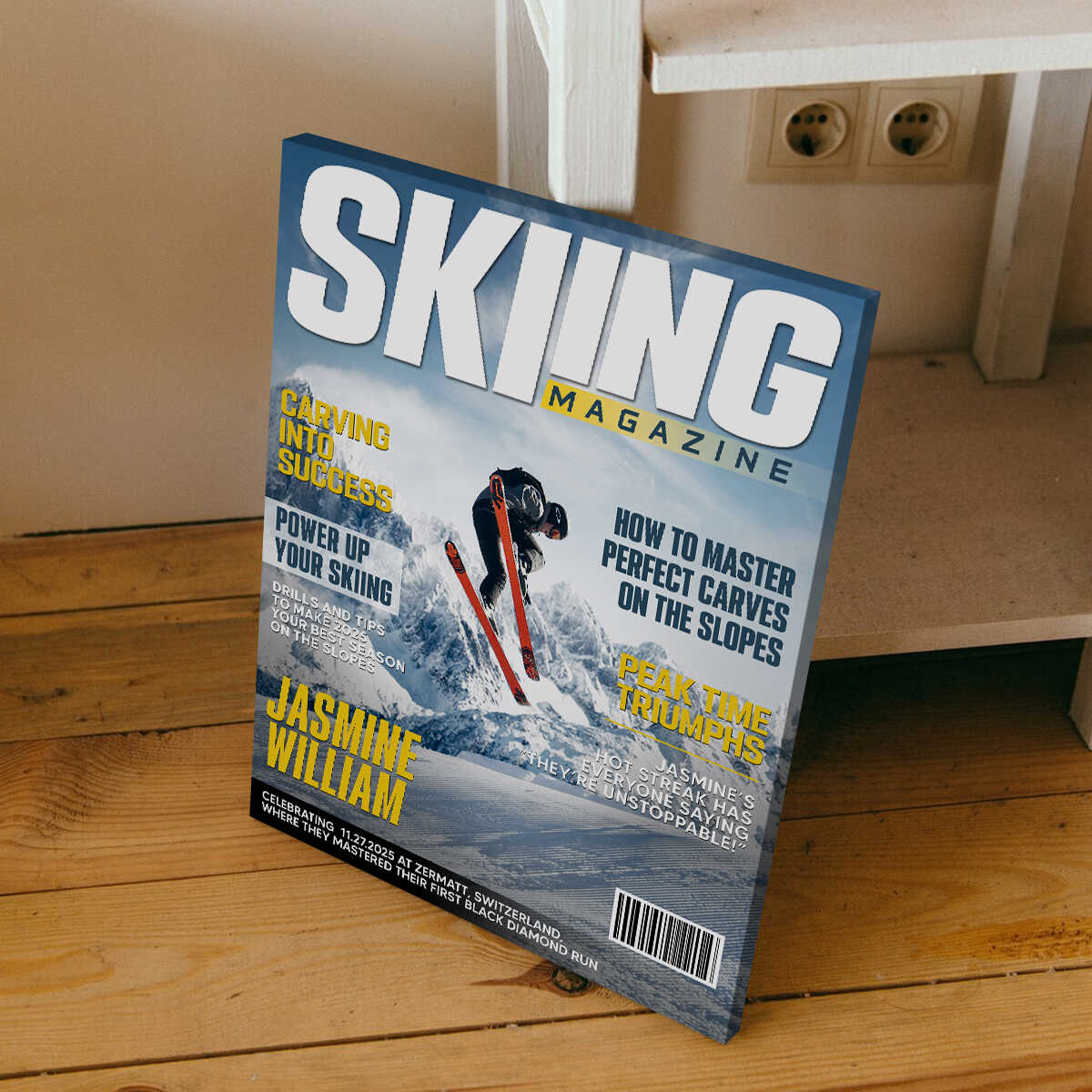 Personalized Skiing Magazine Cover Canvas Custom Sport Magazine Cover, Skiing Player Gift, Unique Gifts For Skiing Player