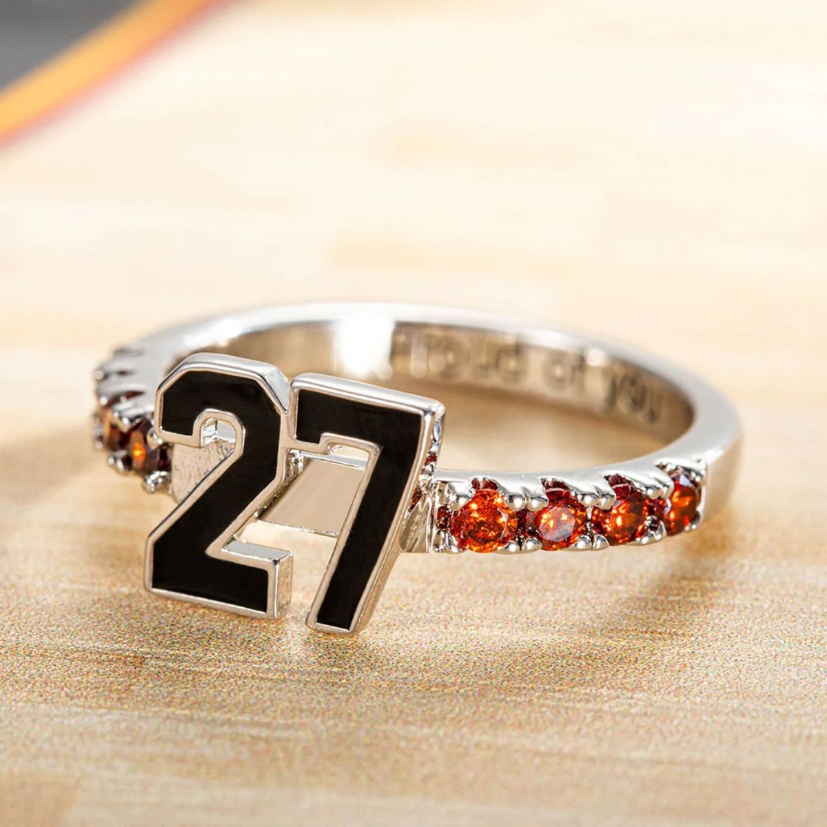 Personalized Sports Team Number Birthstone Ring with Custom Engraving Text - Basketball Baseball Mom Ring