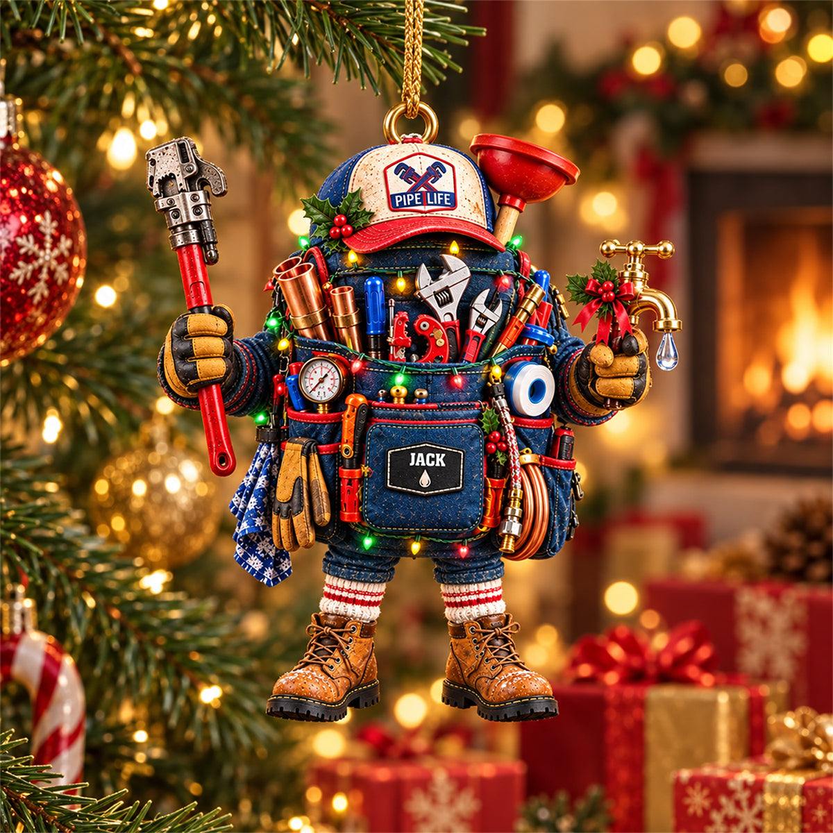 Personalized Plumber Christmas Ornament – Festive Tool Bag & Pipe Wrench Gift