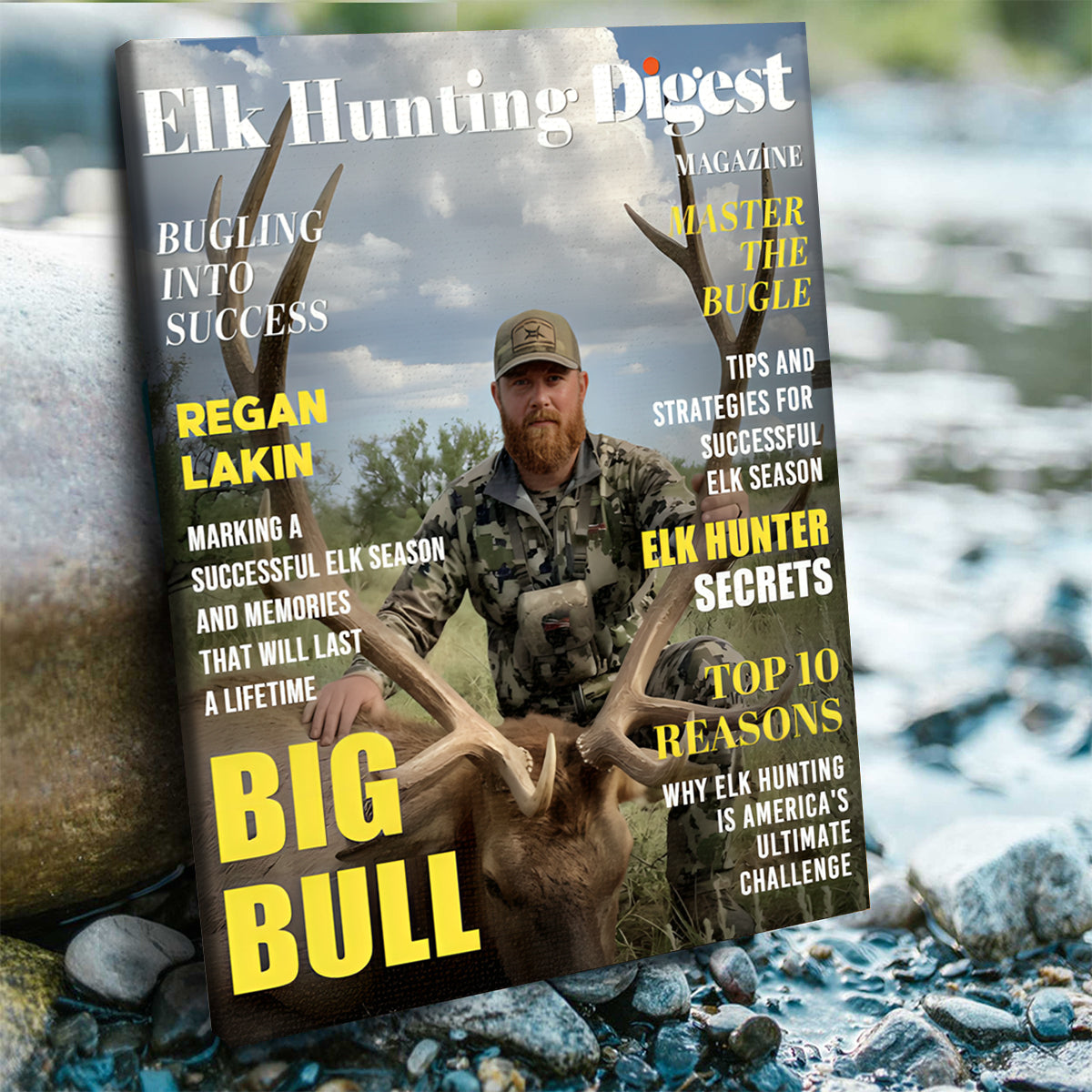Elk Hunting Digest Personalized Canvas, Custom Photo Elk Hunter Magazine Cover