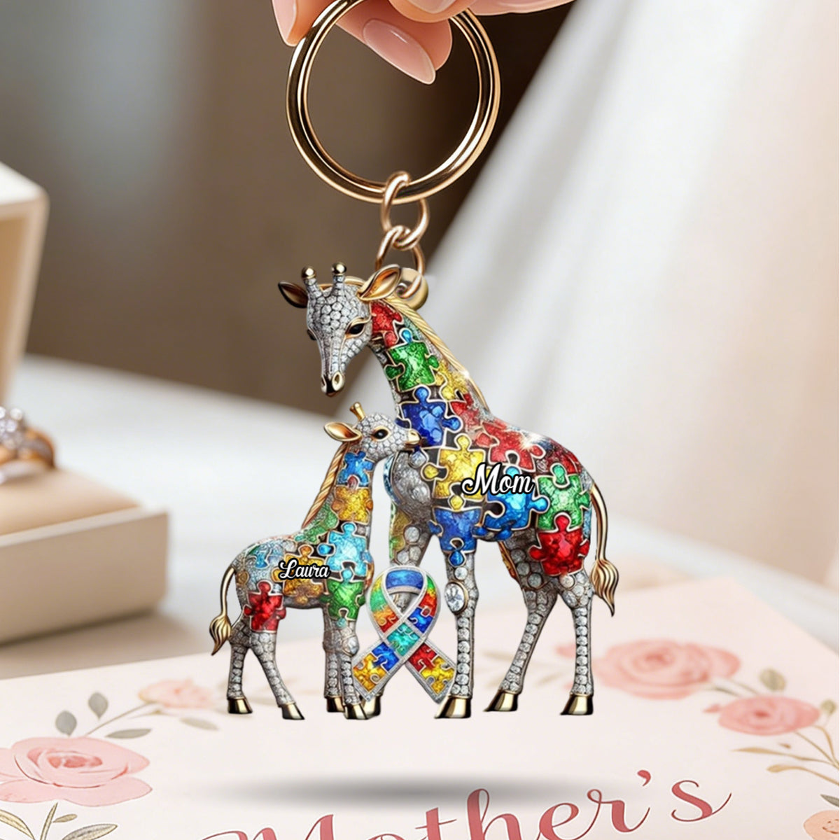 For the Strong Mama Who Shines Bright – Personalized Autism Awareness Keychain