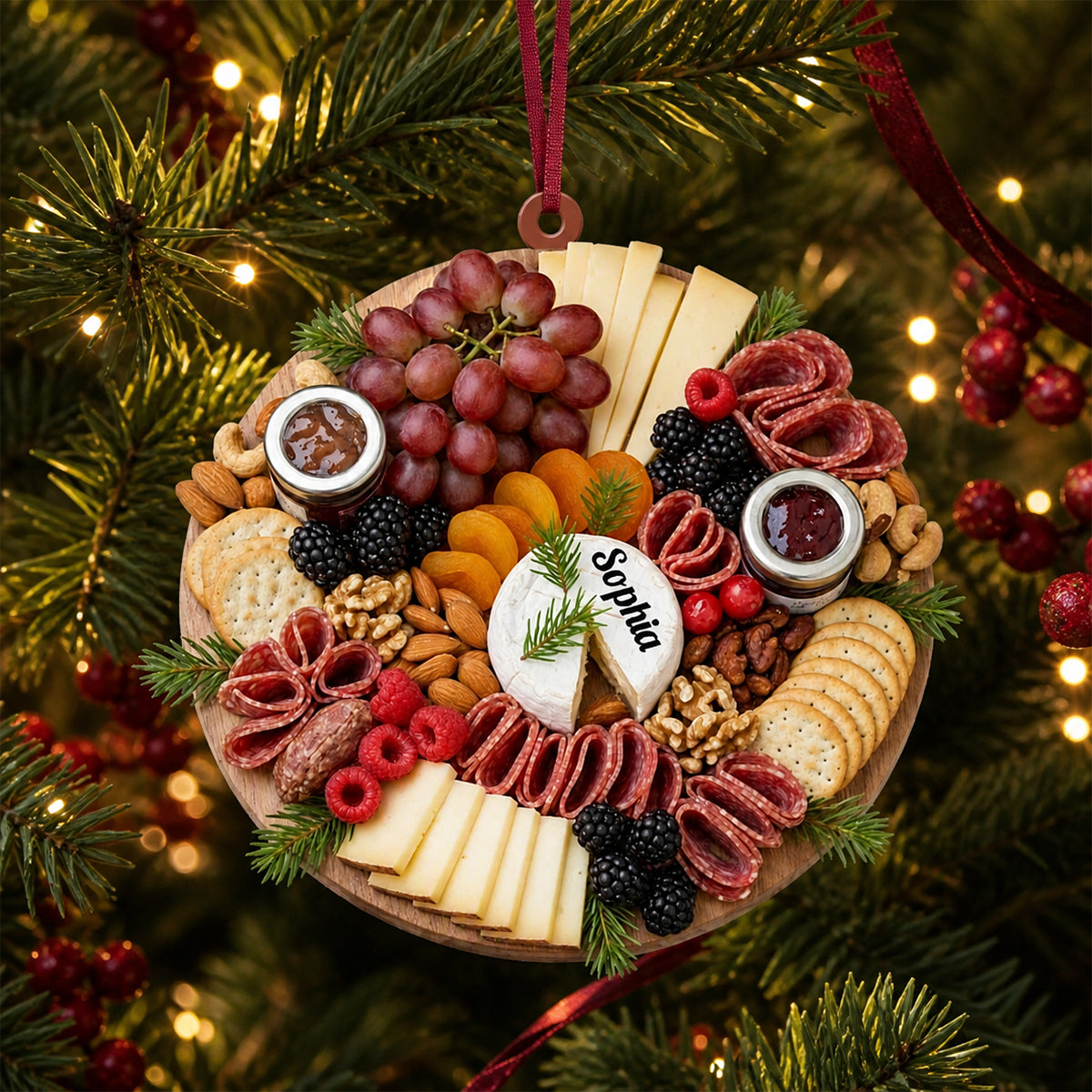 Personalized Christmas Charcuterie Board Ornament, Wine Ornament Hostess Gift, Cheese Lover,Custom Xmas Gift