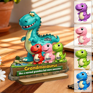 Grandmasaurus More Awesome - Personalized 2-Layered Wooden Plaque Gift for Grandma