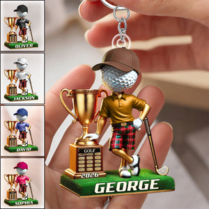 Personalized Name and Year Golf Champion Keychain Gift For Golf Lovers