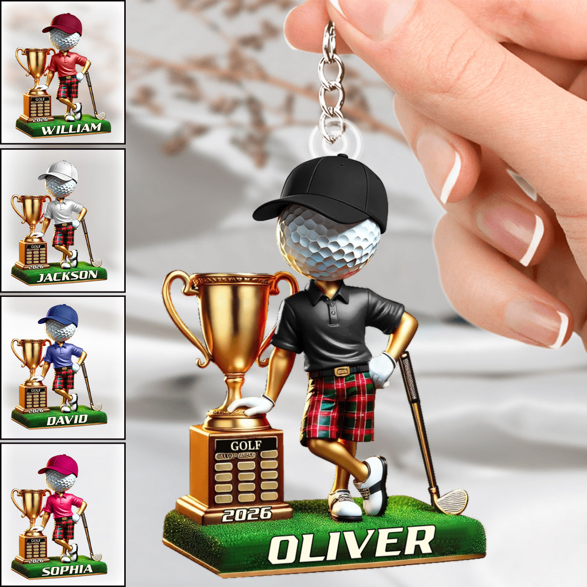 Personalized Name and Year Golf Champion Keychain Gift For Golf Lovers