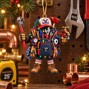Personalized Plumber Christmas Ornament – Festive Tool Bag & Pipe Wrench Gift