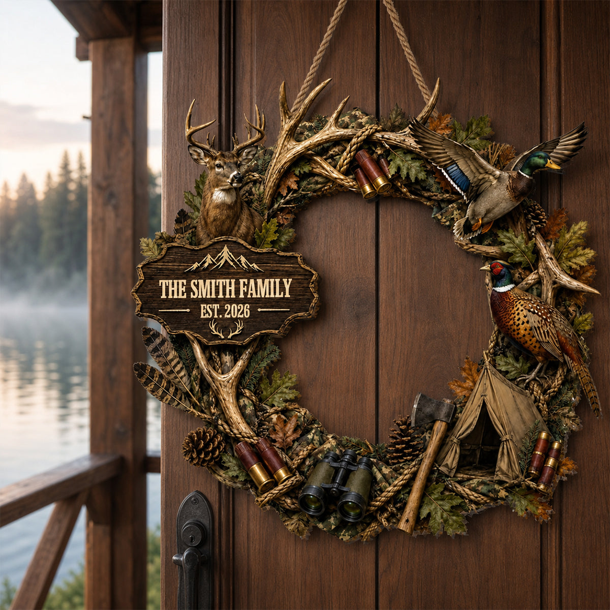 "Our Family Hunting" – Personalized Wood Sign Wreath | Gift For Hunters & Outdoorsmen