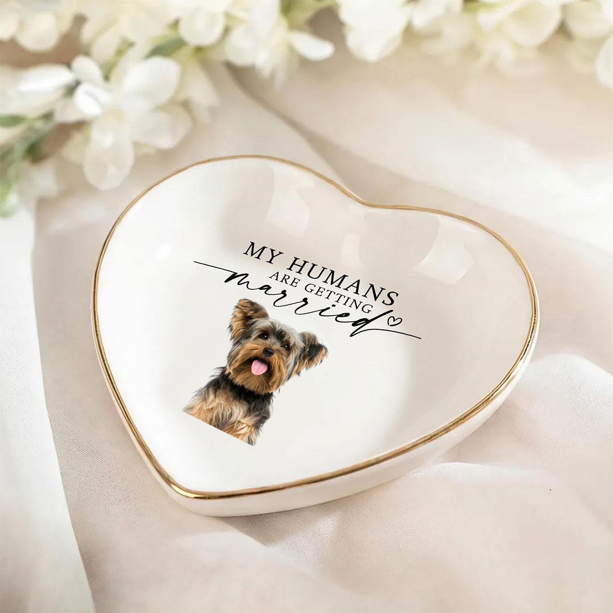Custom "My Humans Are Getting Married" Ceramic Jewelry Tray - Personalized Pet Photo Ceramic Ring Dish - Engagement, Wedding Gift