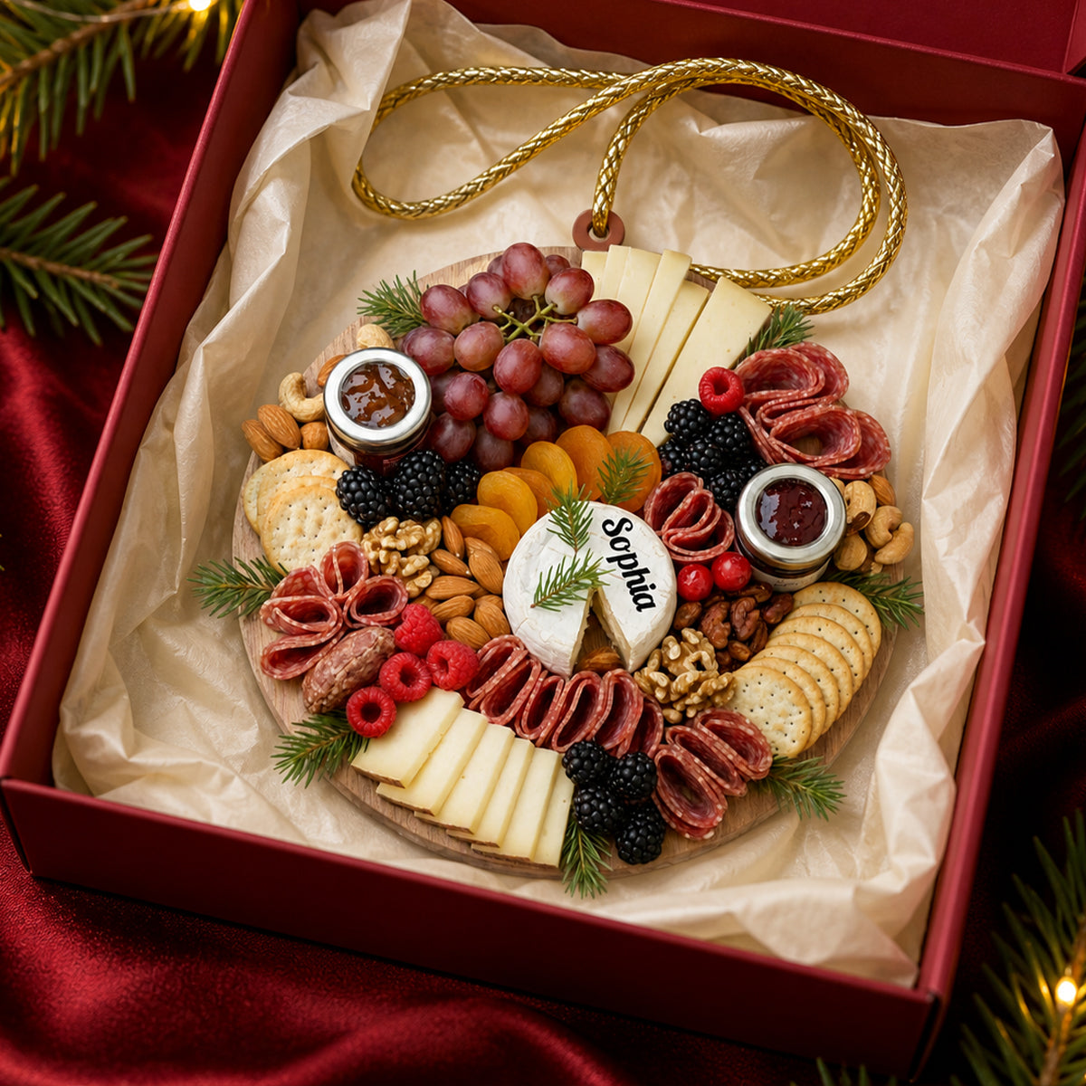 Personalized Christmas Charcuterie Board Ornament, Wine Ornament Hostess Gift, Cheese Lover,Custom Xmas Gift