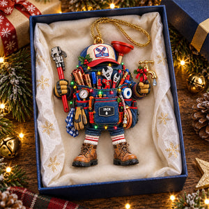 Personalized Plumber Christmas Ornament – Festive Tool Bag & Pipe Wrench Gift