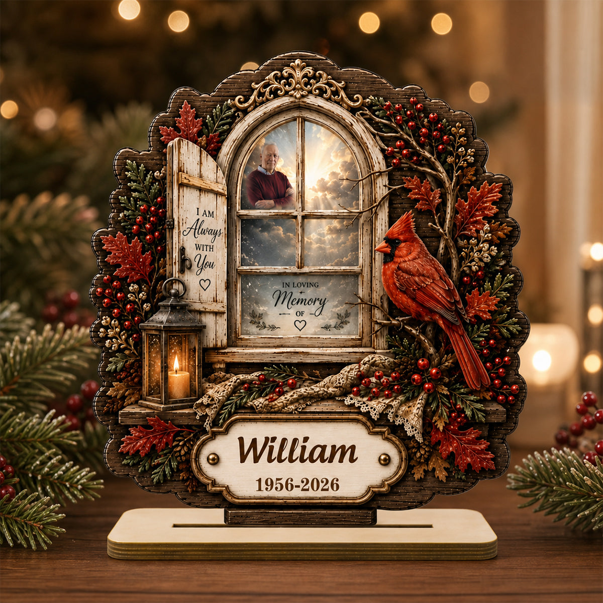 Personalized Cardinal Memorial Window Wooden Plaque,Custom Photo Memorial Gift