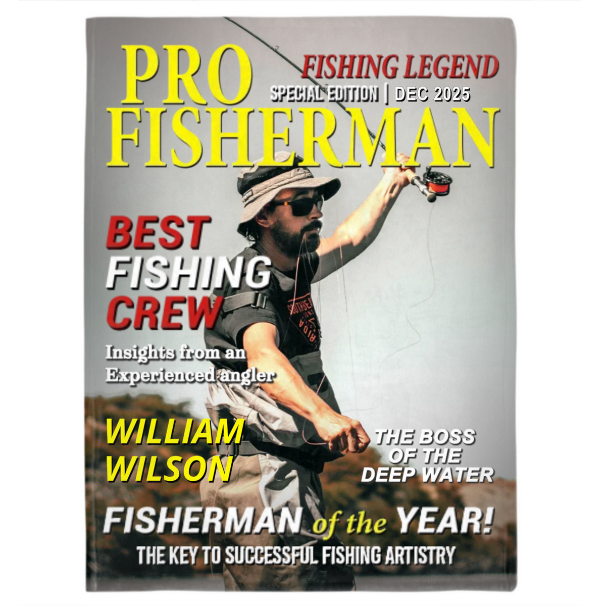Custom Photo Hooked On Greatness Fishing Magazine Cover Blanket, Personalized Fishing Gifts for Men, Funny Gift for Fisherman
