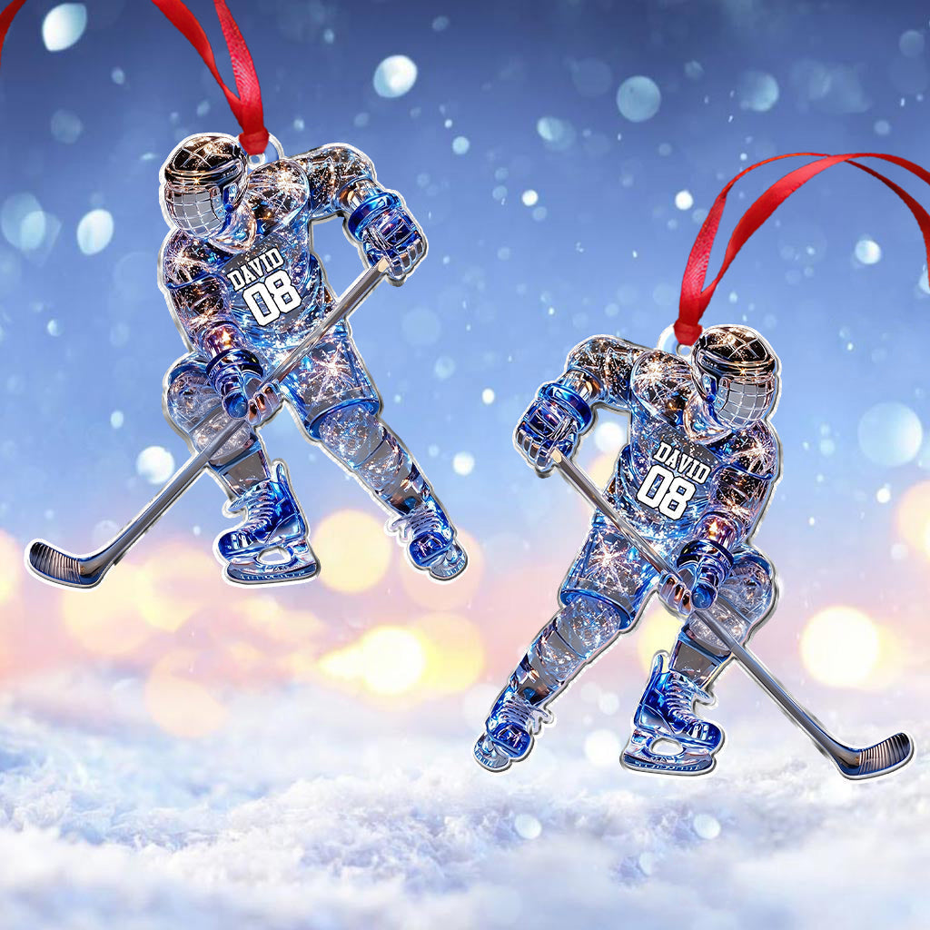 Sparkling Ice Hockey Player - Personalized Hockey Ornament