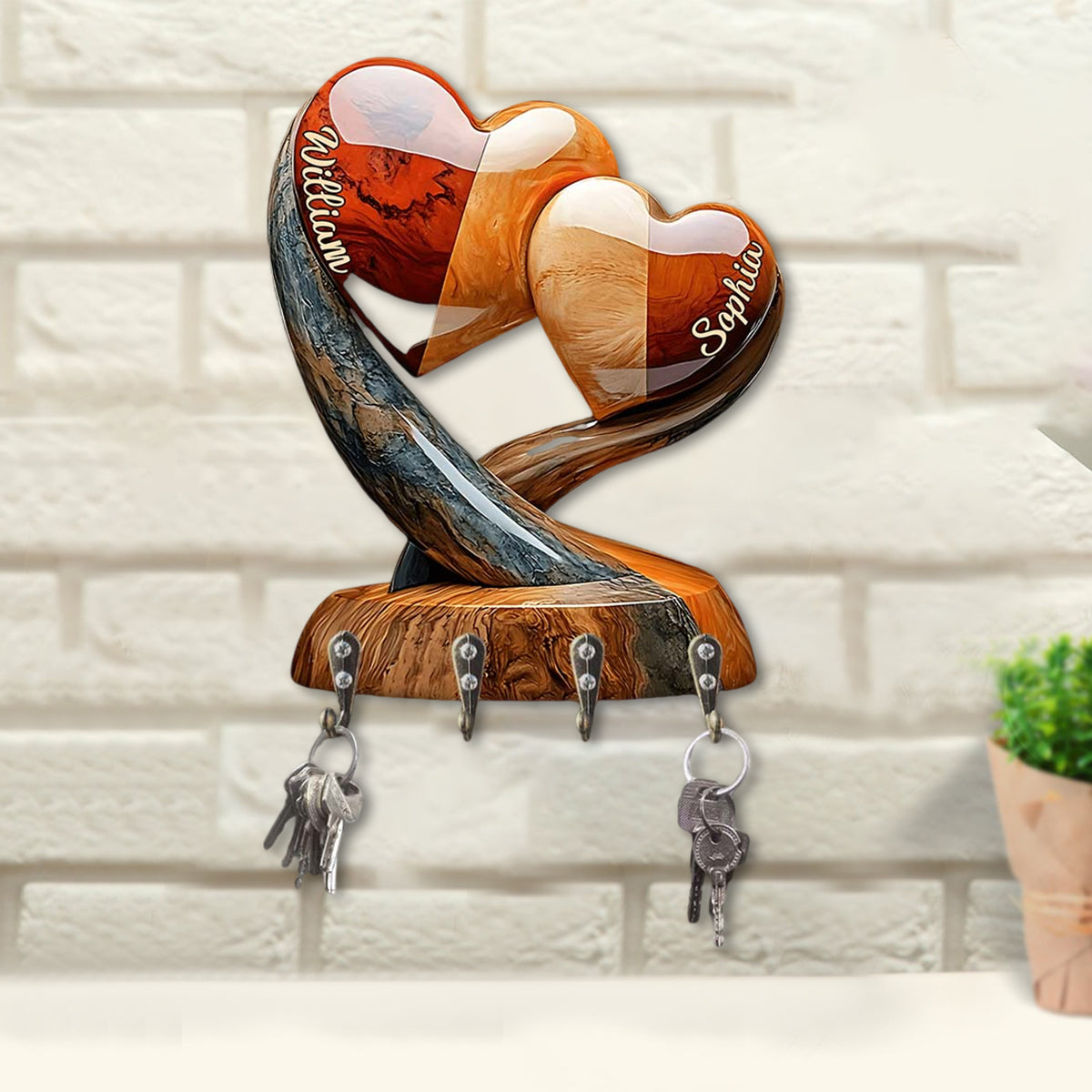 Home Sweet Home - Personalized Couple Custom Shaped Key Rack With Custom Names