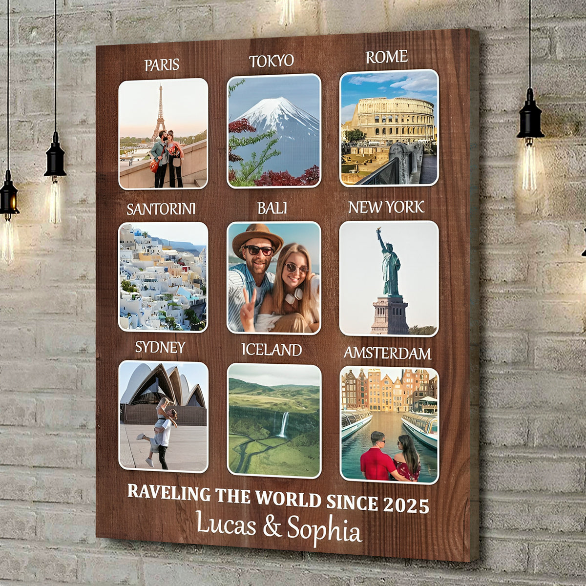 Personalized Travel Memories Collage Canvas – Favourite Places Travel Gift, Choose Your Locations & Text, Custom Souvenir Gift For Travel Lovers