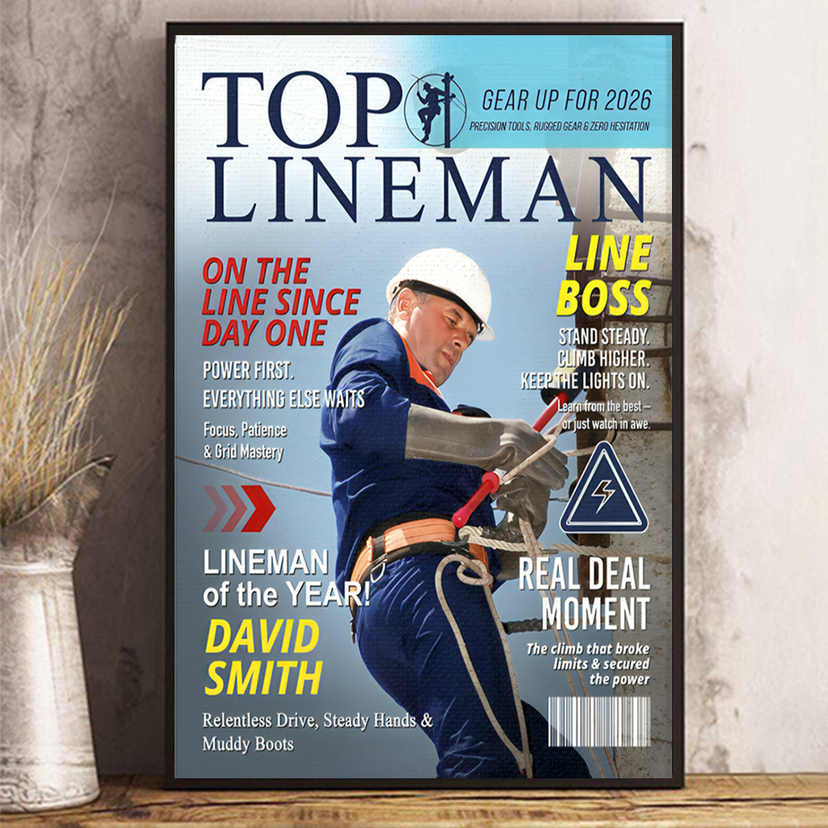 Personalized Lineman Magazine Cover, Custom Powerline Worker Gift, Birthday, Retirement & Utility Worker Keepsake