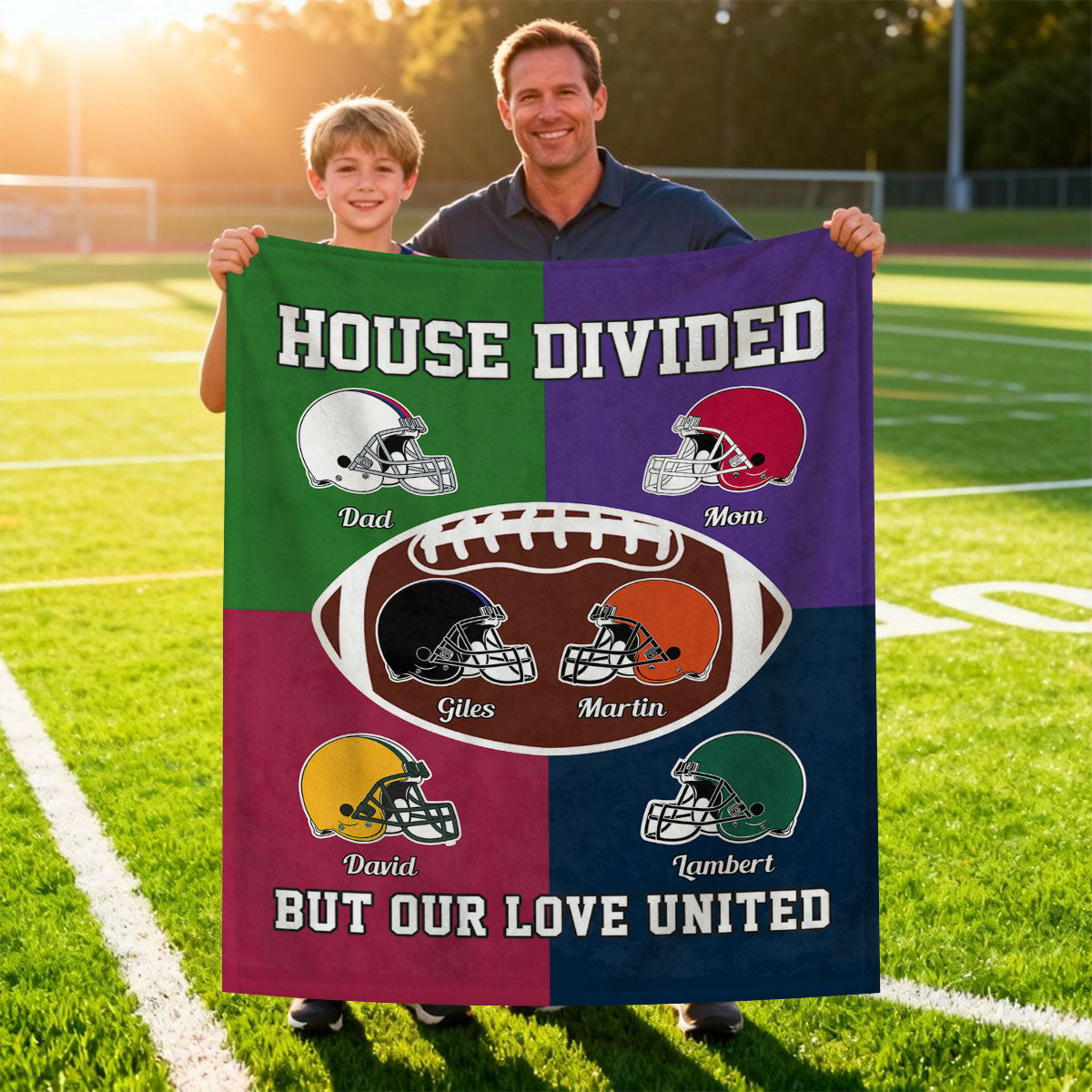 Personalized Multiple-color patchwork Blanket Gift for American Football Lovers, Family, Couple