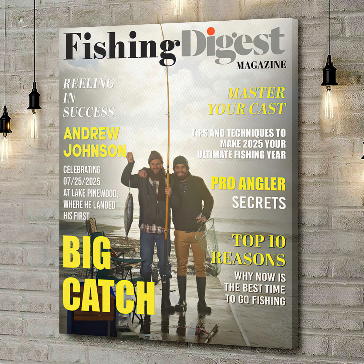 Fishing Digest Magazine Personalized Canvas Poster, Custom Fisherman Magazine Cover Photo, Unique Fishing Gift For Him