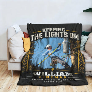 Keeping the Lights On Personalized Lineman Photo Blanket