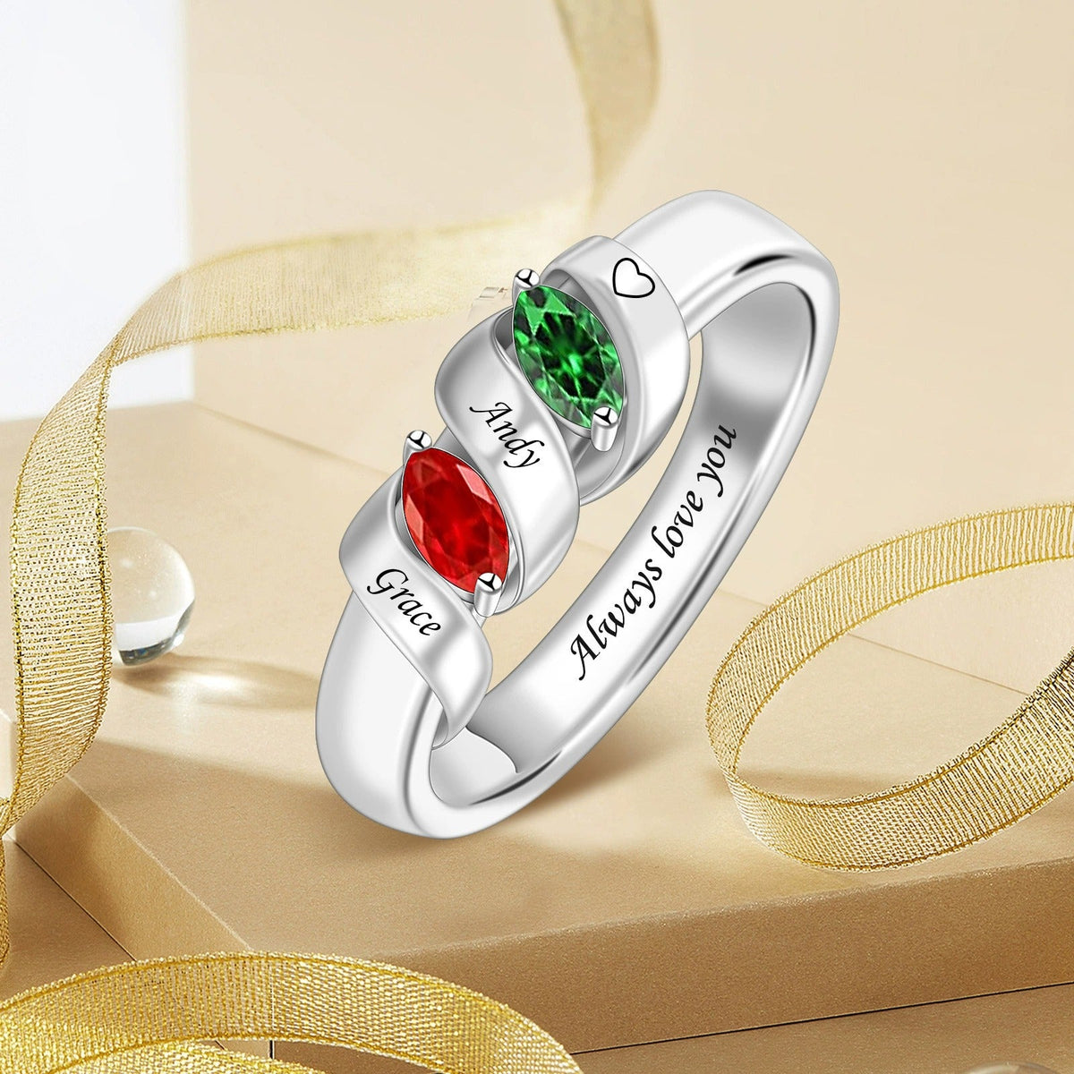 Personalized Birthstone Hug From Heaven Memorial Ring