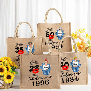 Fabulous Since - Personalized Jute Tote Bag - Birthday Loving Gift