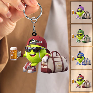 Beer Toast Design Beside Bag Tennis Keychain Personalized Cool Tennis Ball Mascot Keychain