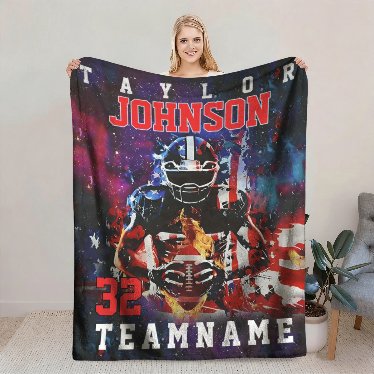 Custom Any Name And Number - Personalized American Football Blanket