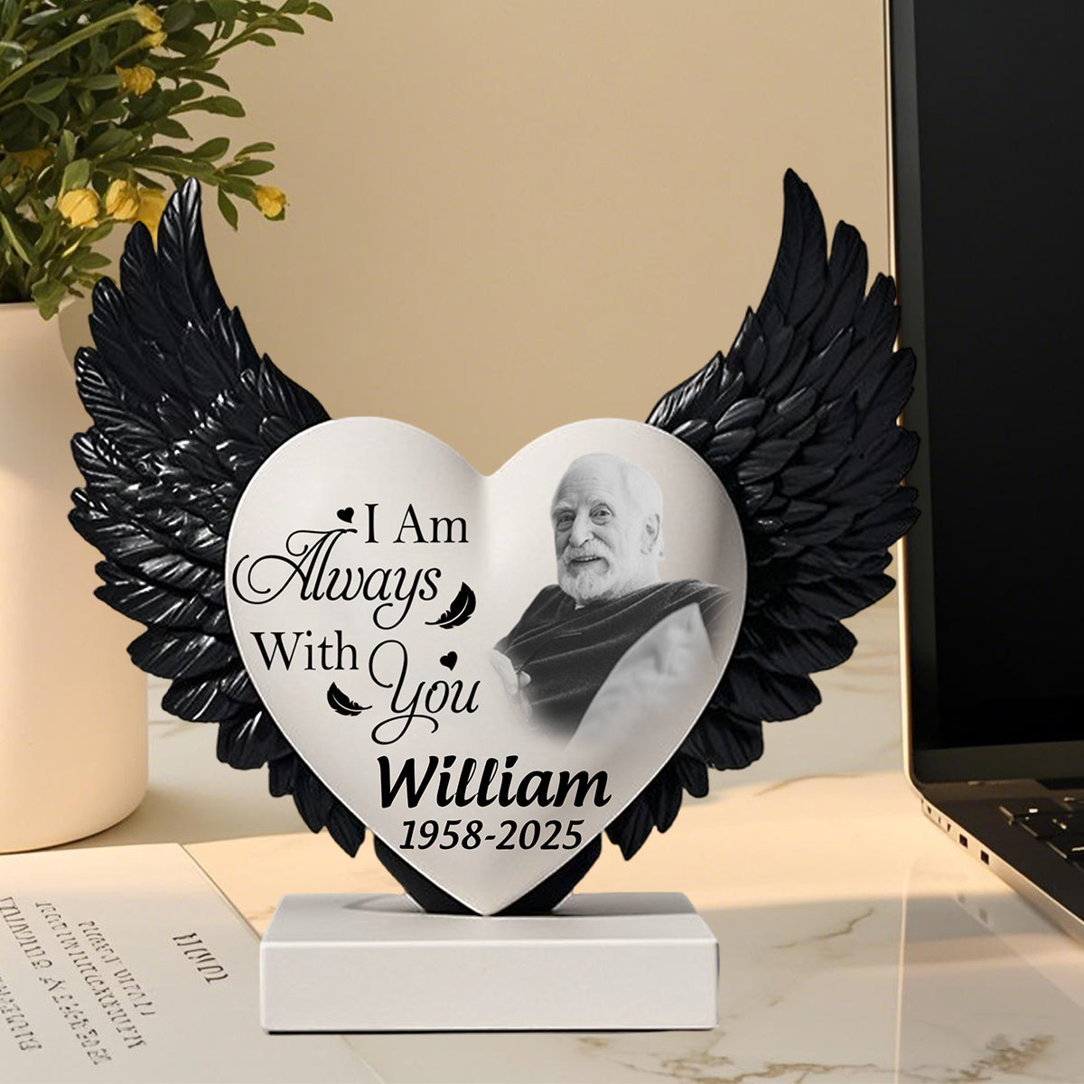 I am Always with You - Personalized Memorial Custom Heart Wings Shape Acrylic Plaque