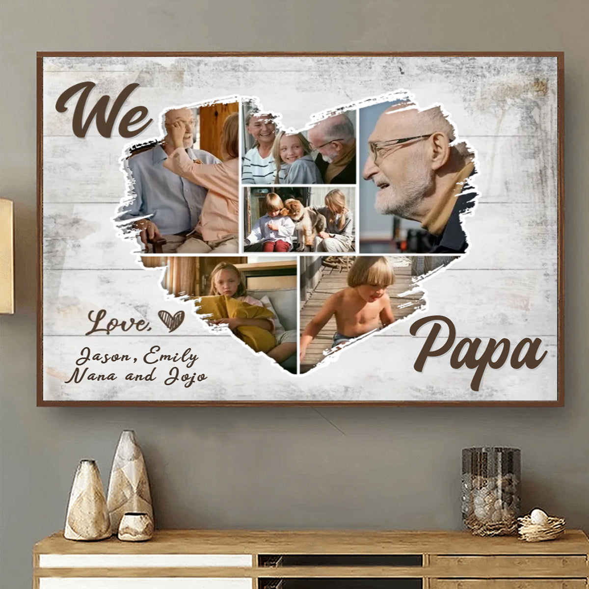 We Love Dad Custom Heart Photo Collage Canvas Poster,Personalized Father’s Day Gift for Dad Papa