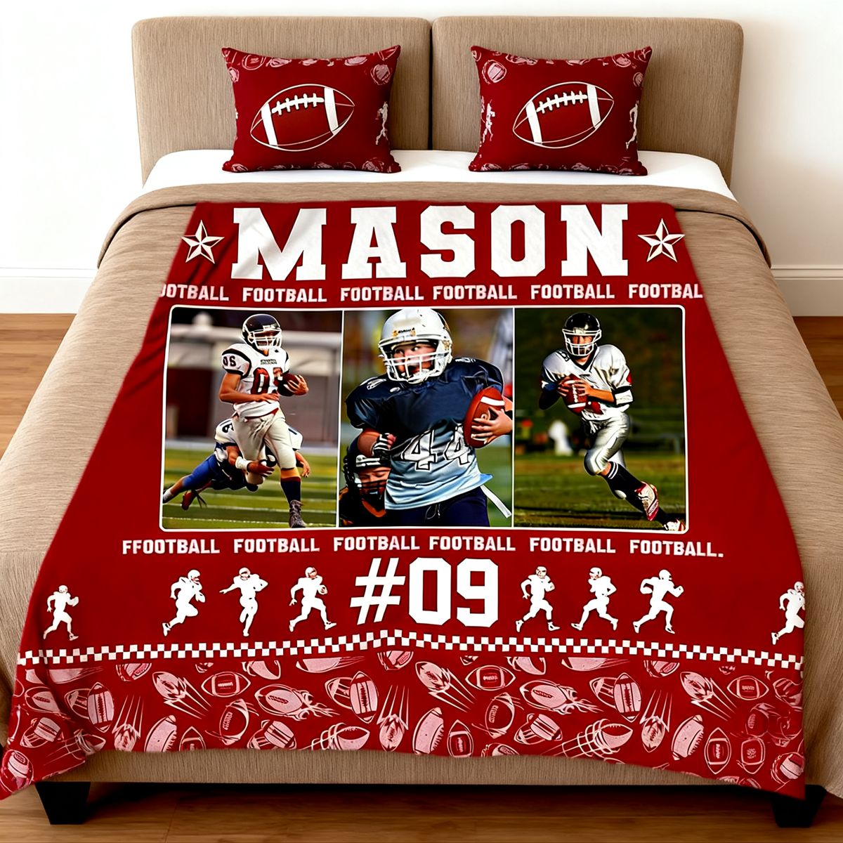 Personalized American Football Blanket – Custom Sports Blanket with Name & Photo, Football Player Gift