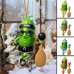 Personalized Sporty Cucumber Pickleball Christmas Acrylic Ornament