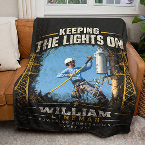 Keeping the Lights On Personalized Lineman Photo Blanket