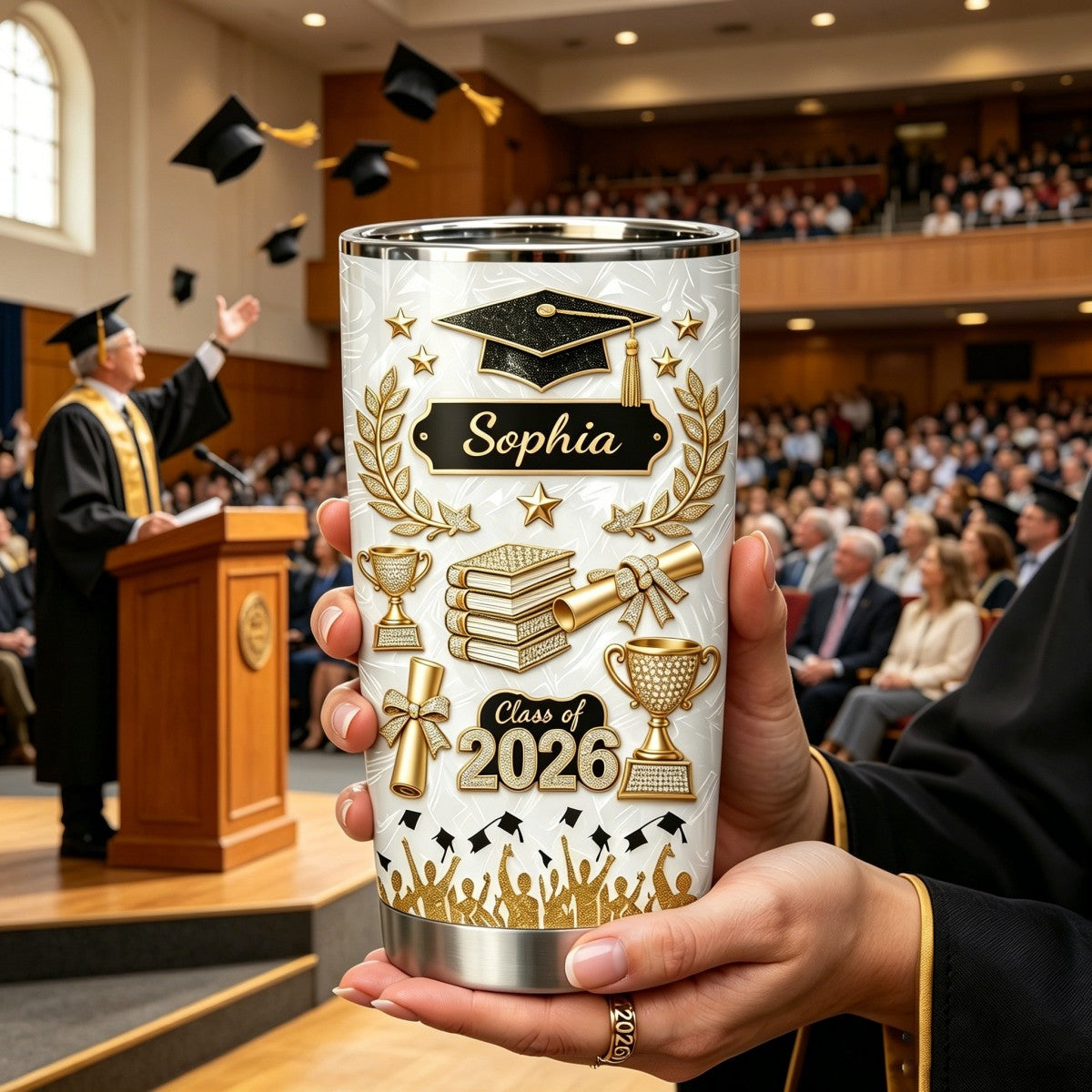 Custom Name 3D Effect Personalized Graduation Tumbler